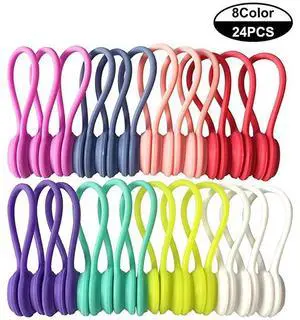 FOR-Twist Ties with Strong Magnet for Bundling and Organizing Cables,Headphone Cables,USB Charging Cords,Hanging & Holding Keychain,Silicone Cord Winder Magnetic Cable Clips (8 Colors - 24 Pack)