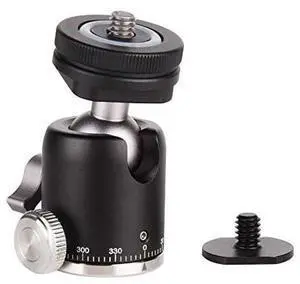 Tripod Mini Ball Head with Cold Shoe - Metal Professional Panoramic Ballhead 360° Pan 90° Tilt Tripod Mount Adapter with 1/4" Screw for DSLR /Light Stand/Cell Phone/Monopod/Gopro