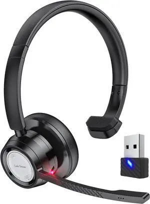 Trucker Bluetooth Headset 20H Talktime Wireless Headset with 270Rotatable Noise Cancelling Microphone USB Dongle for Online Meeting Office Home Call Center Computer Cell Phone (BH60)