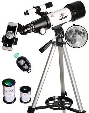Telescope 70mm Aperture 400mm AZ Mount Astronomical Refracting Telescope for Kids Beginners Travel Telescope with Carry Bag Phone Adapter and Wireless Remote