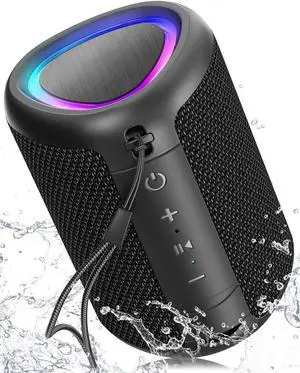FOR-Portable Bluetooth Speaker with Lights, Stocking Stuffers, Powerful Crystal Clear Sound, IPX5 Waterproof, Black