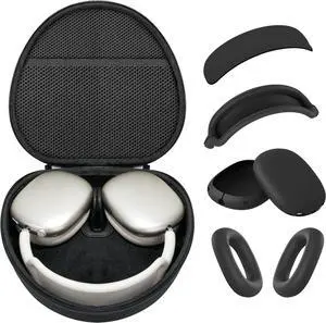 FOR-Black Hard Case for AirPods Max  Sleep Mode Support, with Silicone Earpad/Headband Cover, Portable Travel Storage