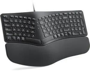 FOR-Wired Ergonomic Keyboard, Split Keyboard with Cushioned Wrist Rest, Adjustable Tilt Legs, Plug and Play, USB Corded