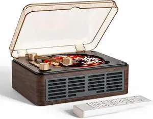 FOR-CD Player with Speakers Bluetooth Nostalgic Retro Portable CD Players  - Walnut Brown