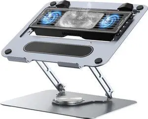 FOR-Laptop Cooling Stand (Grey) - Detachable Thermoelectric Cooler, 360° Rotation, Adjustable Height/Angle, Carbon Steel, Ultra-Quiet for 15.6 Laptops