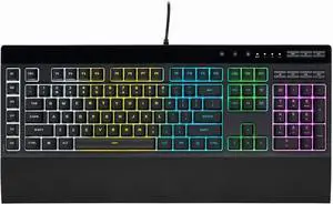 FOR-RGB Membrane Wired Gaming Keyboard (Black, 440x140x35mm)  IP42 Dust/Spill-Resistant, 6 Macro Keys, iCUE Compatible, Multi-Device