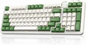 FOR-Silent Mechanical Gaming Keyboard (Green & White, 442x148x36mm) - Hot-Swappable, Gasket Structure, 3 Modes (2.4GHz/BT/Type-C)