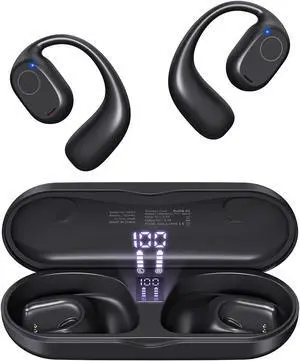 FOR-Open Ear Headphones Bluetooth 5.3 Wireless Headphones with Digital Display Charging Case 40 Hours Playtime True Wireless Open Ear Earbuds with Earhooks Sports Headphones for Running Walking