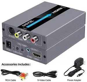 FOR-RCA Svideo to HDMI Converter RCA Composite CVBS AV or Svideo + RL Audio Input to HDMI Output Upscale Converter Supports 720P 1080P Output Switch for N64 PS2 Wii DVD