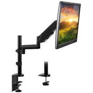 FOR-Single Monitor Arm Mount | Desk Stand | Full Motion Height Adjustable Articulating Gas Spring Arm | Fits 19 21 24 27 29 30 32 Inch VESA Compatible Computer Screen | CClamp and Grommet Base