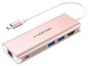 FOR-USBC Digital AV Multiport Hub with 4K HDMI 2 USB 30 Card Reader Type C Charging Gigabit Ethernet Adapter Compatible 20202016 MacBook Pro New Mac AirSurface More CBC68 Rose Gold