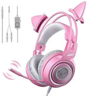 FOR-G951s Pink Stereo Gaming Headset with Mic for PS4 Xbox One PC Mobile Phone 35MM Sound Detachable Cat Ear Headphones Lightweight SelfAdjusting Over Ear Headphones for Women