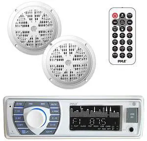 FOR-Marine Receiver Speaker Kit InDash LCD Digital Stereo Builtin Bluetooth Microphone w AM FM Radio System 525 Waterproof Speakers 2 MP3USBSD Readers Remote Control  PLMRKT36WT
