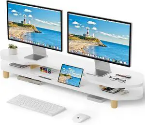 FOR-2 Tier White Dual Monitor Stand Riser,Wider Board Computer Monitor Stand for 2 Monitors,Slot For Phone/Tablet White