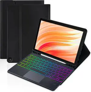 FOR-7-Color Backlight Rechargeable Keyboard with Kids Multi-Angle Cover for Tablet (Black)