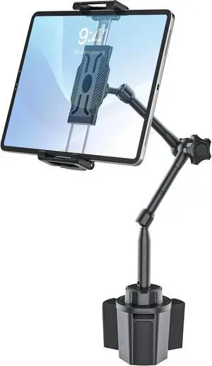 FOR-Car Tablet Holder for Cup Holder, Metal Long Arm 360° Rotation Tablet MounFit Thickness Case (Deep Max 1.18'')