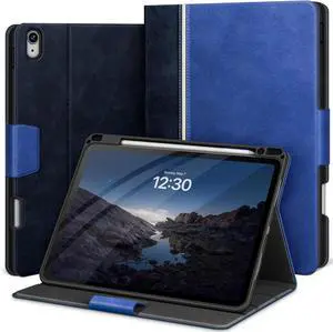 FOR-Case for iPad Air 13 inch (M3 2025/M2 2024) with Pencil Holder, Vegan Leather Protective Stand Cover, Supports Pencil Pro/(USB-C), Blue