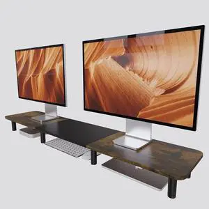 FOR-43.7" Extra Long Dual Monitor Stand Riser, Wood & Steel Monitor Stand for 2 Monitors, Wide TV Stand, Desktop Riser  (Vintage black)
