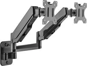 FOR-Double Computer Monitor Wall Mount With Two Height Adjustable Full Motion Arms Tilt up to 17" - 32" Inch Screens