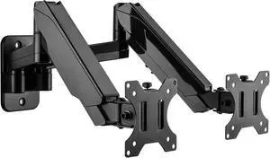FOR-Double Monitor Wall Stand for Two 17-32 inch Flat Computer Screens, Height Adjustable Gas Spring Mounted Bracket Arms Hold up to 17.6lbs