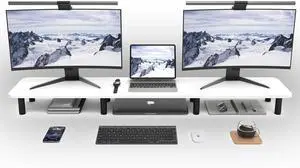 FOR-Dual Monitor Stand Riser 43.7 inch Large Extra Long Monitor Stand Riser Wide TV Stand Riser Monitor Stand for 2 Monitors Wood