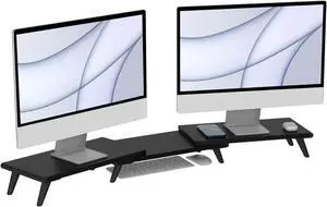 FOR-Dual Monitor Stand Riser for Desk, 43.6"*8.2"*3.2" Large Computer Stand for 2 Monitors, Laptop, Printe(Black)