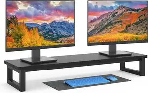 FOR-Dual Monitor Stand Riser, 39 Inch Large Monitor Stands for 2 Monitors, Computer Monitor Stand, Wooden Desktop Organizer Shelf
