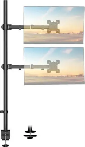 FOR-Dual Monitor Stand Vertical for 2 Computer Screens Max 27'', Vertical Monitor Mount for Desk Holds up to 22lbs  Black
