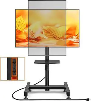 FOR-Floor TV Stand with Power Outlet for 13-50 inch TVs up to 55 lbs, Height Adjustable TV Mount Stand with Tilt and Rotat, Max VESA 200x200mm