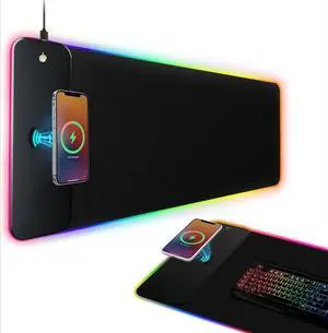 FOR-Gaming Mouse Pad - 300x800x4mm Water-Resistant Durable Desk Mat - Non Slip Rubber Base RGB Mousepad with Wireless Charging Station - Black