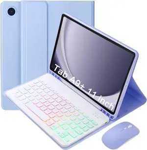 FOR-Keyboard Case for Samsung Galaxy Detachable Color Backlit Bluetooth Keyboard and Mouse, Slim Lightweight Stand Cover with Pen Holder (Purple)