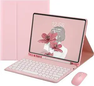 FOR-Keyboard Case with Air 3rd Gen, Pro 10.5 inch Color Keyboard Retro Round Key Caps Cute Candy Colors Detachable Keyboard Cover (Pink)