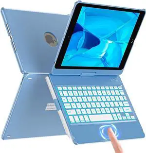 FOR-Keyboard Case,Colorful Backlight,360° Slim Cover,  with,Smart Sleep/Wake,Pencil Holder,for iPad 8th Gen 2020,7th Gen 2019 (Iceland Blue)