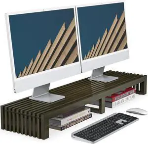 FOR-Monitor Stand Riser for Desk Organization Storage, 39 Inch Dual Monitor Stand  Wenge, Sturdy 150lbs Capacity