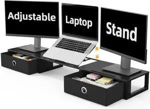FOR-Monitor Stand Riser with Adjustable Laptop Stand Riser, with Two Drawers for 2 Monitors, Desktop Oraganizer Stand for Computer,Laptop
