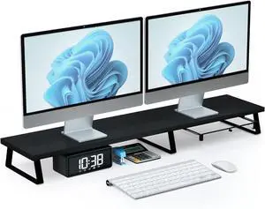 FOR-Monitor Stand for 2 Monitors, Large Computer Stand For Desk with Metal Legs, Desk Organizers and Storage With Drawer, Desk Shelf