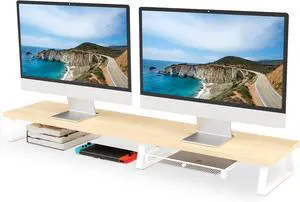 FOR-Monitor Stand with Drawer,Monitor Stand For 2 Monitors, Desk Shelf For Monitor For Pc,Laptop,Screen (Oak)