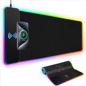 FOR-RGB Gaming Mouse Pad with 15W Wireless Charging, LED Mouse Mat with 13 Light Modes, XXL Extra Large Mousepad 800x300x4mm Non-Slip Rubber Base