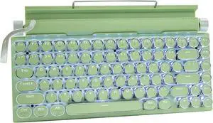 FOR-Retro Typewriter-Style Mechanical Keyboard, 83 Keys, 75% Compact Layout, Bluetooth 5.0 and Wired, Hot-Swappable Blue Switch, White Backlit (Mint Green)