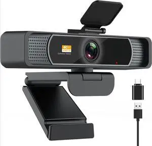 FOR-Wide Angle 4K Webcam for PC - 120° FOV, PDAF Autofocus, 2 Noise-Cancelling Mics, 1080P@60FPS, Auto Light Correction, USB-A/C, Privacy Cover