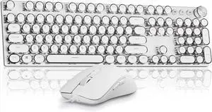 FOR-Wired Typewriter keyboard and Mouse Combo, Typewriter Style Mechanical Gaming Keyboard,104 Keys Backlit LED Keyboards, Media Control Knob