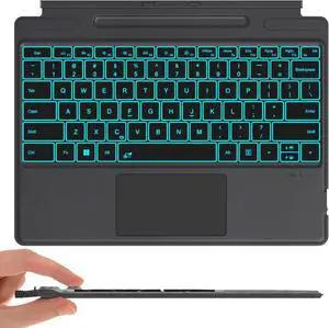 FOR-Surface Pro Keyboard for  Wireless Type with 7 Color Backlit, Bluetooth Ultra-Slim Portable Magnetic Keyboard with Trackpad, Rechargeable Battery