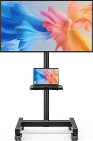 FOR-TV Floor Stand for 13-50 inch LCD LED Flat/Curved Panel Screen TVs up to 77 lbs, Stand Mount with Tilt VESA 200x200, Portable TV Stand with Shelf AX2007TBM
