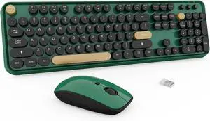 FOR-Wireless Keyboard and Mouse Combo -  Retro Typewriter Keyboard with 2.4GHz Plug & Play, for Windows 11/10/7, Laptop, PC (Dark Green)