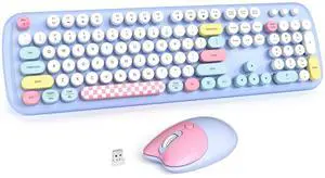 Generic Brand Wireless Keyboard and Mouse Combo, 2.4G Full-Sized Cordless Computer Keyboard, 104-Key Retro Typewriter Style, 8 Multimedia Shortcuts, Light Blue, 1 Set, Windows Compatible