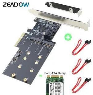 PCI-E 3.0 X4 to 2x M.2 NGFF SATA Based B-Key SSD Plus 3x SATA III Ports 6Gbps Adapter Card For 2.5/3.5 Inch Hard Drives PCI-E 3.0 X4 to 2x M.2 NGFF SATA Based B-Key SSD Plus 3x SATA III Ports 6Gbps Adapter Card For 2.5/3.5 Inch Hard Drives
