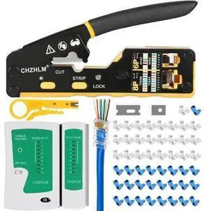 RJ45 Crimp Tool Kit Pass Through Crimper RJ45 Crimping Tool Stripper Cutter Crimper All-in-One for 8P RJ45 Cat5 Cat5e Cat6 6P RJ11/12 Telephone Connectors Network Enthernet Crimper kit RJ45 Crimp Tool Kit Pass Through Crimper RJ45 Crimping Tool Stripper Cutter Crimper All-in-One for 8P RJ45 Cat5 Cat5e Cat6 6P RJ11/12 Telephone Connectors Network Enthernet Crimper kit