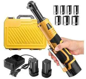 Cordless Electric Ratchet Wrench Set, 3/8" 18V Power Ratchet, 550 RPM, Cordless Ratchet Tool Kit with Variable Speed, LED Light, 2 * 2.0Ah Li-ion Batteries and Fast Charger,Yellow Cordless Electric Ratchet Wrench Set, 3/8" 18V Power Ratchet, 550 RPM, Cordless Ratchet Tool Kit with Variable Speed, LED Light, 2 * 2.0Ah Li-ion Batteries and Fast Charger,Yellow