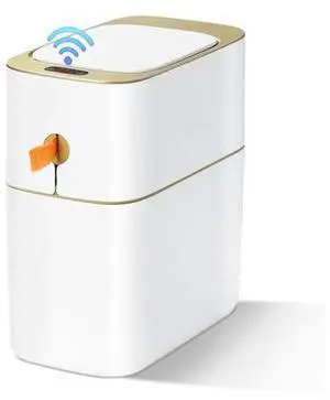 Touchless Bathroom Trash Can with Lid, 3 Gallon / 12L Slim Motion Sensor Garbage Bin, Automatic Waste Basket for Bedroom, Office & Narrow Spaces, White & Gold Touchless Bathroom Trash Can with Lid, 3 Gallon / 12L Slim Motion Sensor Garbage Bin, Automatic Waste Basket for Bedroom, Office & Narrow Spaces, White & Gold