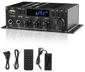 Stereo Amplifier Home Audio Receiver AK-390,AMP Speaker Bluetooth 5.0 Amplifier 400W+400W 2 Channels with 12V/5A Power Amplifier HiFi Amplifier FM Radio,(BT,USB, AUX, Mic)Input for Home Party Stereo Amplifier Home Audio Receiver AK-390,AMP Speaker Bluetooth 5.0 Amplifier 400W+400W 2 Channels with 12V/5A Power Amplifier HiFi Amplifier FM Radio,(BT,USB, AUX, Mic)Input for Home Party